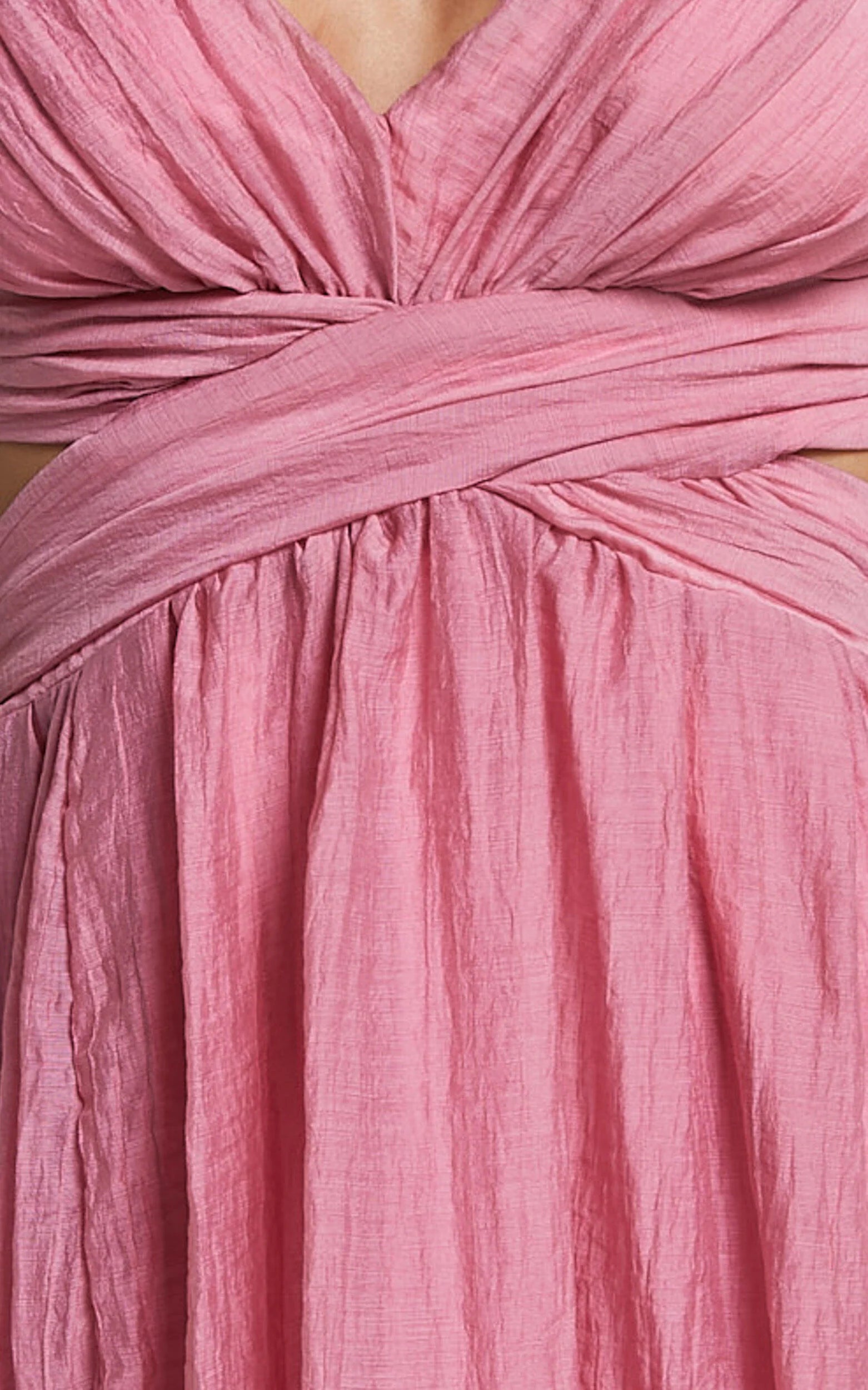 Marielly Midi Dress - Side Cut Out V Neck Ruffle Detail Sleeve Dress in Pink