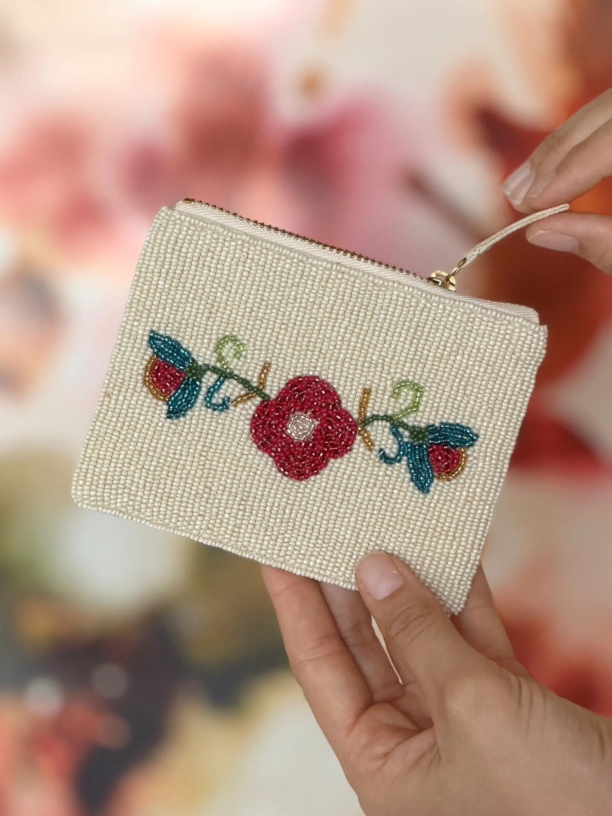 Beaded Coin Purse - Folk Flower